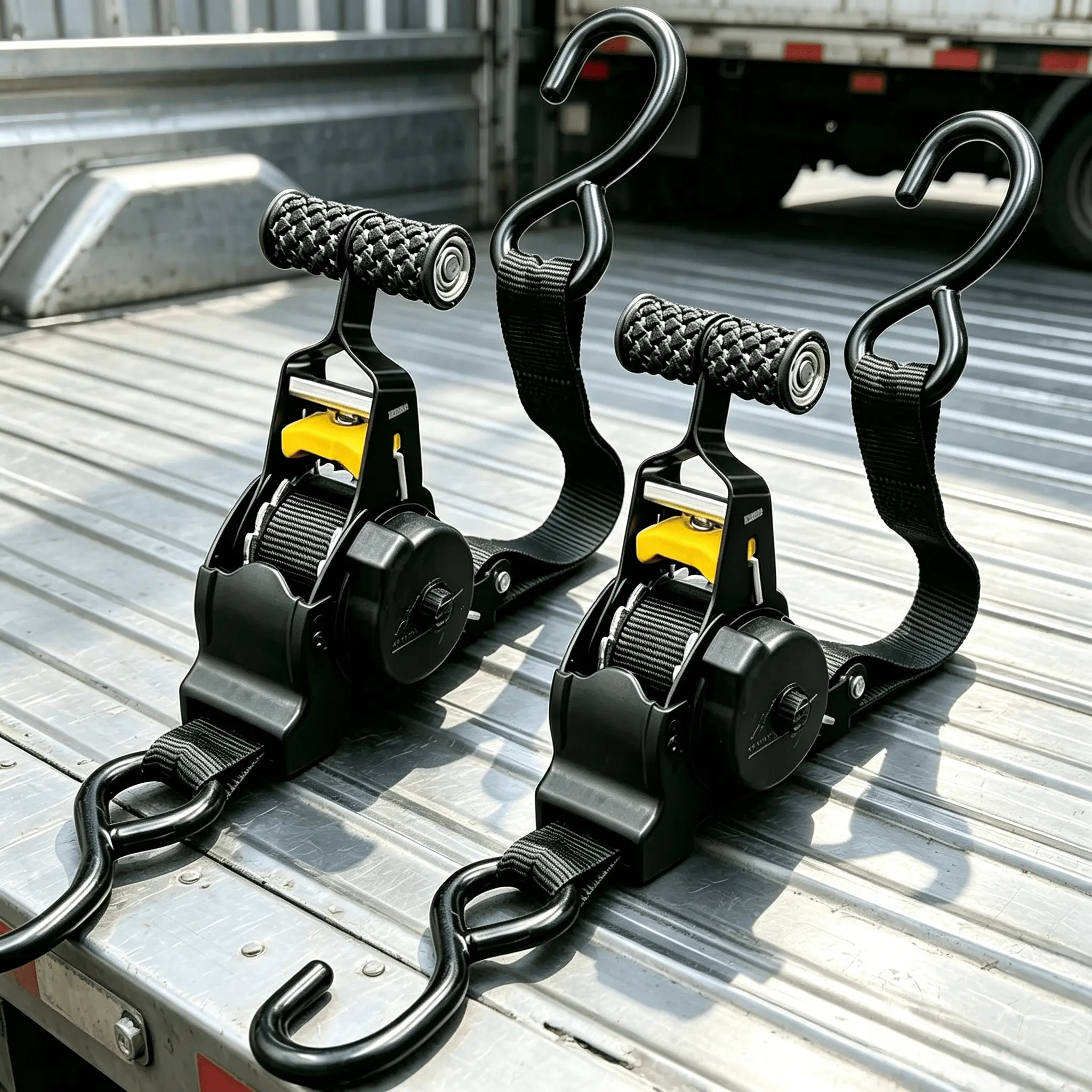 1/2 Heavy-Duty Auto Self Retracting Tie Down Strap, 11ft Retractable Ratchet Strap with S-hook & Padded Handle, 1500 Lbs Working Load, No Assembly, Free Extension, for Truck, Trailer, Motorbike, Moving & Household Appliance, Great Holiday Gift