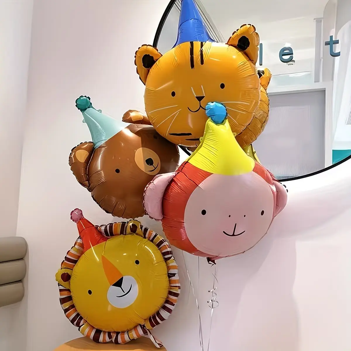 4pcs Cute Animal Balloons, Balloon Set, Lion, Tiger, Bear, Monkey, Suitable For Birthday Party Decorations, Animal Theme Party Decor, Hawaiian Jungle Theme Party Decor, Circus Series