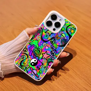 Psychedelic Rainbow Mushrooms, Stars & Peace Symbols Compatible with iPhone 11/12/13/14/15/16/16E/Mini Series Frosted Magnetic Phone Case | Anti - Fingerprint & Wear - Resistant and Anti - Scratch