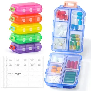 Pill Organizer, Vitamin Organizer, 6pcs/set Portable Mini Pill Box with Labels, Multi-grid Medicine Storage Box, Medicine Container for Home Office Outdoor Travel