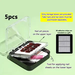 5pcs, Lockable storage boxes, Portable double-layer nail art storage box with transparent design, upper layer for nail art pieces, lower layer for nail tools, stackable for easy use, push-lock closure, ideal for travel
