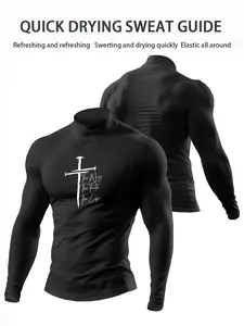 Men's Quick-Dry Sports Shirt, Muscle Fit Compression Top, Athletic Compression Shirt, Cross Design, Elastic Fitness Running Shirt, Suitable for Weightlifting and Gym