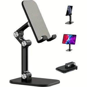 1 piece Desktop Adjustable Foldable Phone Stand Compatible with 4.7-13 inch Phones Tablets for iPhone Samsung Black
