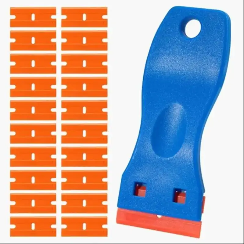 Household Cleaning Tool, 1 Set Including 1 Count Double-edged Plastic Scraper with 20 Counts Blade, Ceramic Glass Board Scraper, Label Remover Tools,