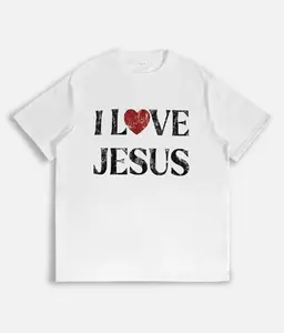Vintage I Love Jesus Print Short Sleeve T-Shirt Menswear Top Underwear Tshirt Cotton Polyester,Women's Letter Print Round Neck Tee Perfect GiftMen, Perfect Gift Streetwear Crewneck Black Casual
