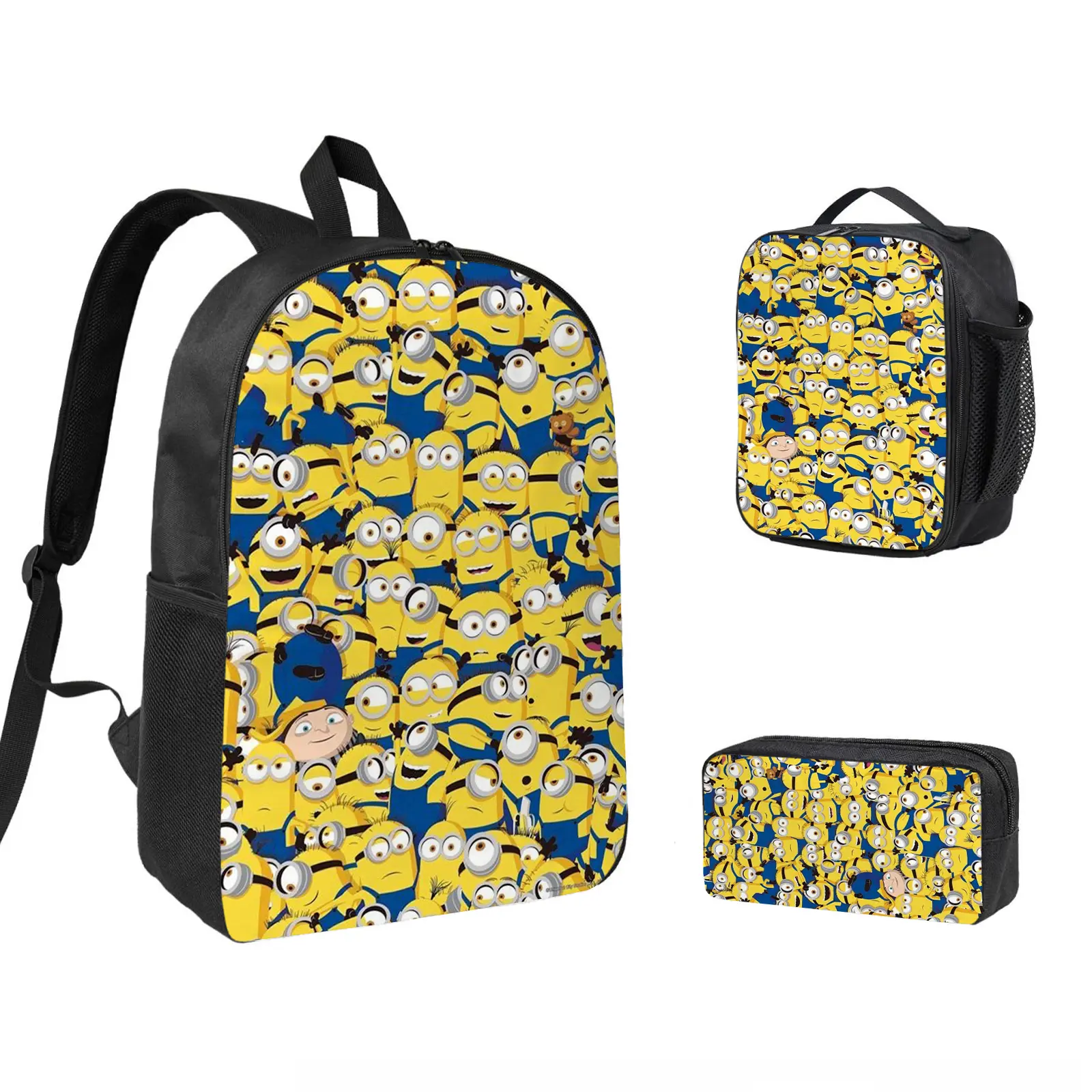 Minions 3 PCS Backpack Set, Durable School Bookbag with Insulated Lunch Bag & Pencil Case for Teens Boys Girls, Comfortable Travel Daypack Gift for Fans d-187