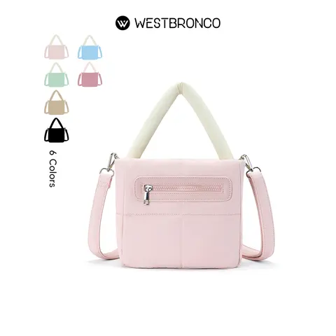 WESTBRONCO Women's Basic Foldable Lightweight Nylon Waterproof Puffer Crossbody Bag - Portable Shoulder Bag with Adjustable Crossbody Strap, Hands-Free Athletic Casual Everyday Commuter Option