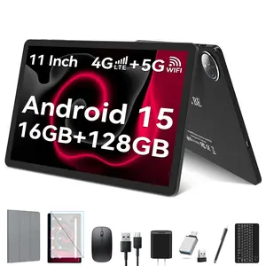 2025 Latest 11 inch Tablet, Android 15 Tablets with 16GB RAM 128GB ROM 1TB Expand, Dual 4G Tablet with Keyboard for T-Mobile, 8000mAh Battery, Octa-Core Tableta with 21 MP Camera, 11" Incell Screen