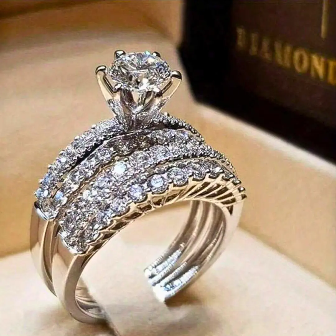 Set of 2 Zirconia wedding rings for women as a gift of jewelry for proposal, Valentine's Day, suitable for all outfits