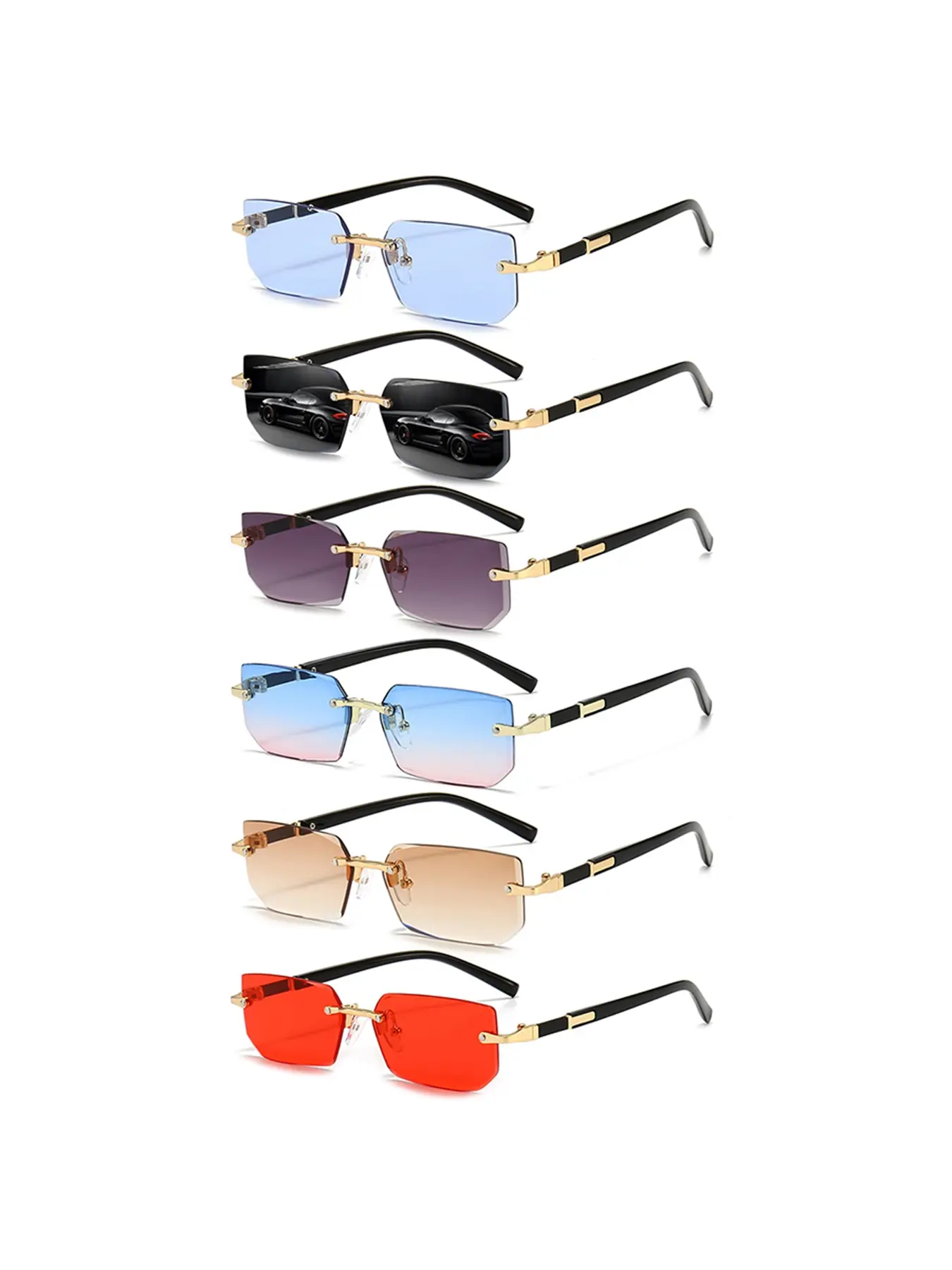 6pcs business rectangular frameless gradient sunglasses, featuring metal design, Trendy casual sunglasses, Trendy Styling Sunglasses, metal frame improves durability, perfect choice for outdoor activities