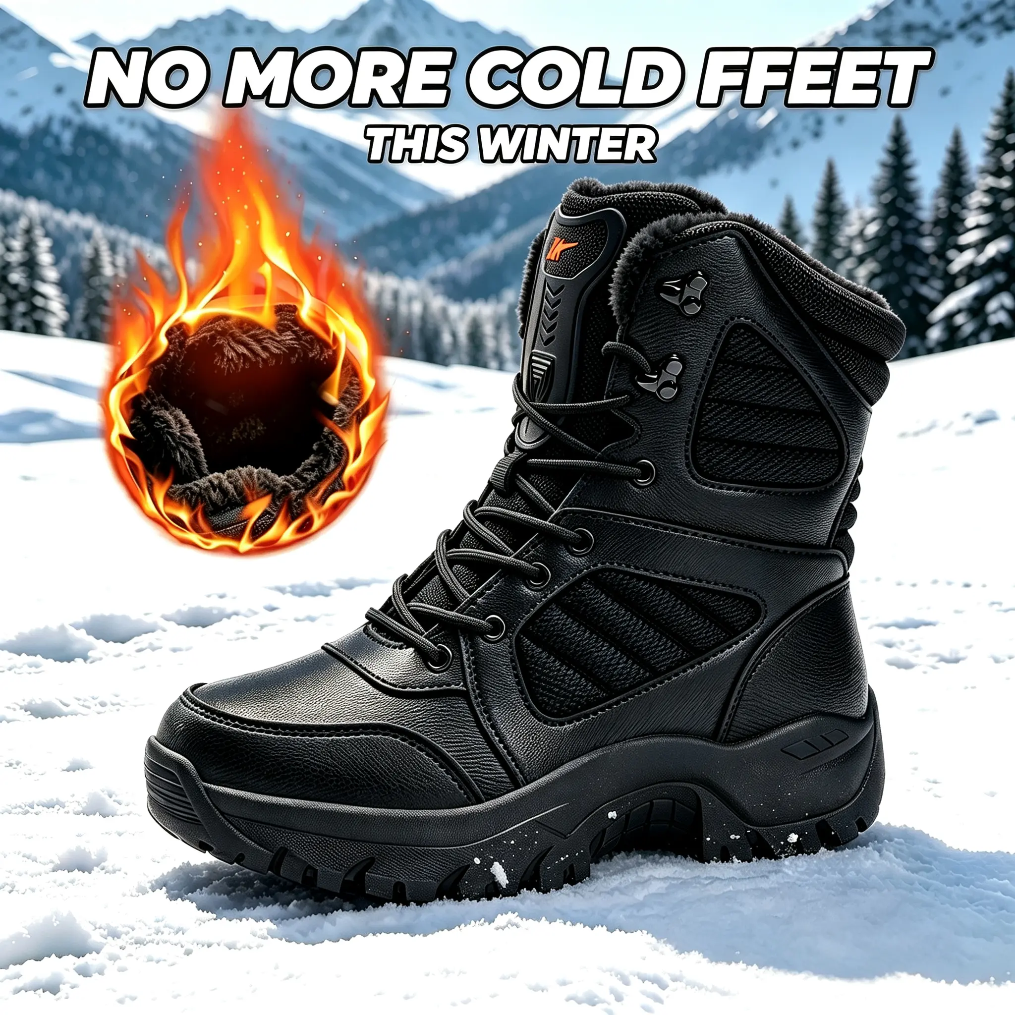 Men's Tactical Winter Boots, High Top Lace-Up Casual Footwear, Waterproof, Insulated, and Non-Slip for Outdoor Hiking & Work, Shoe, Walking Shoes, Round Toe, Flat Heel, Rubber Sole