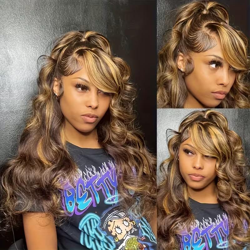 Highlight Wig 13x6 Hd Lace Frontal Wig Natural Hairline Pre Plucked P4/27 Ombre Colored Straight Human Hair Wig For Women