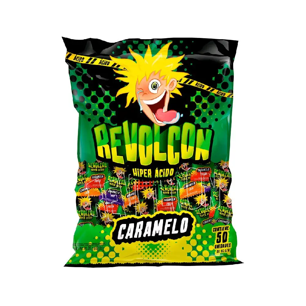 Revolcon Hiper Ácido Caramelo - 50 Caramelos de Acción Explosiva y Sabor Intenso