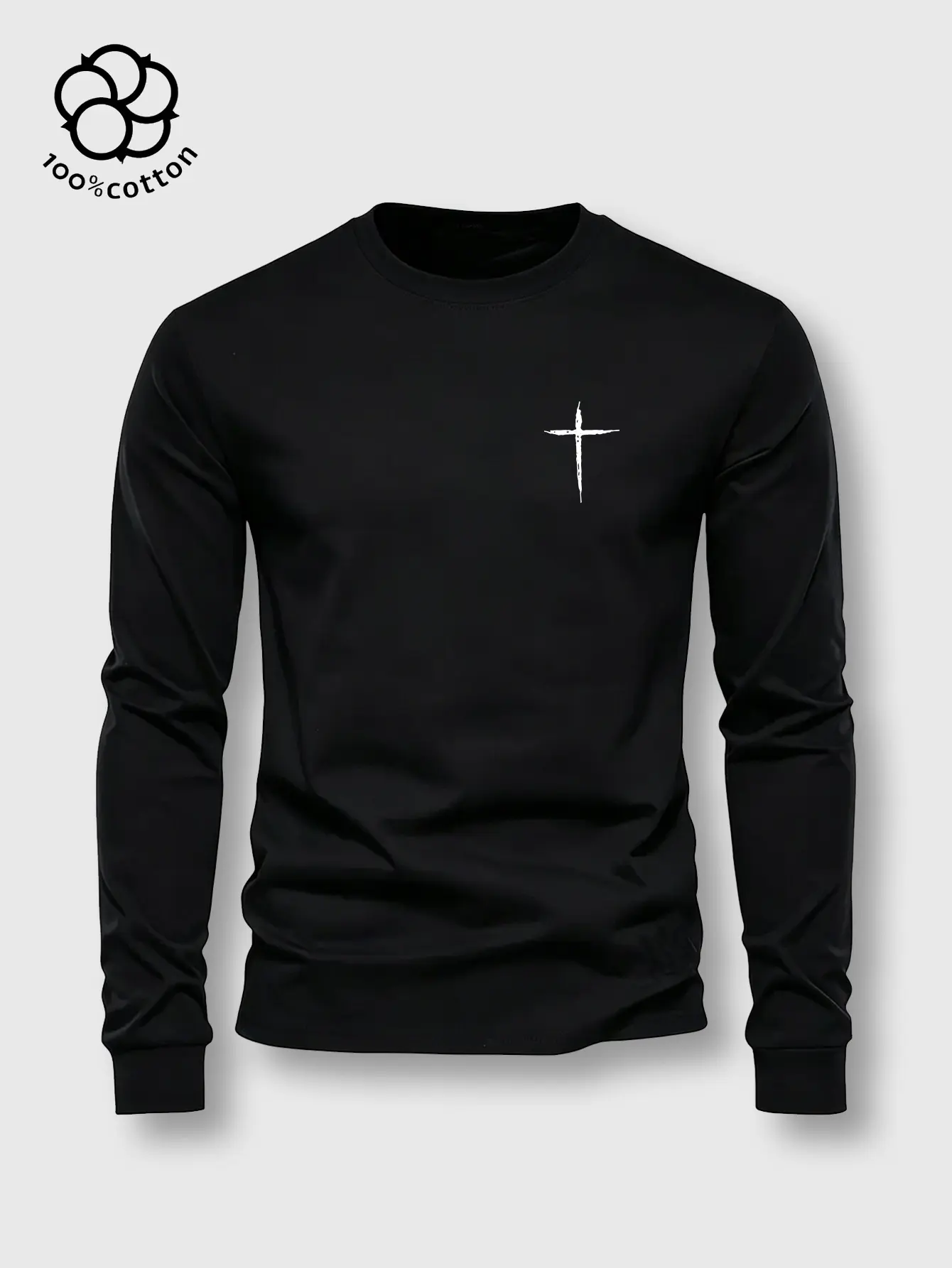 1pc Menswear Stylish Round Neck 6.5oz Heavyweight 100% Cotton Streetwear Tshirt - Geometric Cross Graphic, Ribbed Cuffs, Moderately Thick Fabric, Hand-drawn Print, Unisex All-Season Casual Basic Top, Ideal Holiday Gift