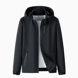 Men's Full-Zip Hooded Waterproof Jacket with Adjustable Hood Casual Outdoor Rain Coat Black beige hoodie All Weather Resistant Operator Zipper Long Sleeve Tops Suit Personalized