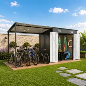 12x4 FT 2-in-1 Lean-To Metal Shed & Hardtop Gazebo, 6x4 FT Storage with Open Side – Garden Tool Shed for Patio, Backyard, Deck