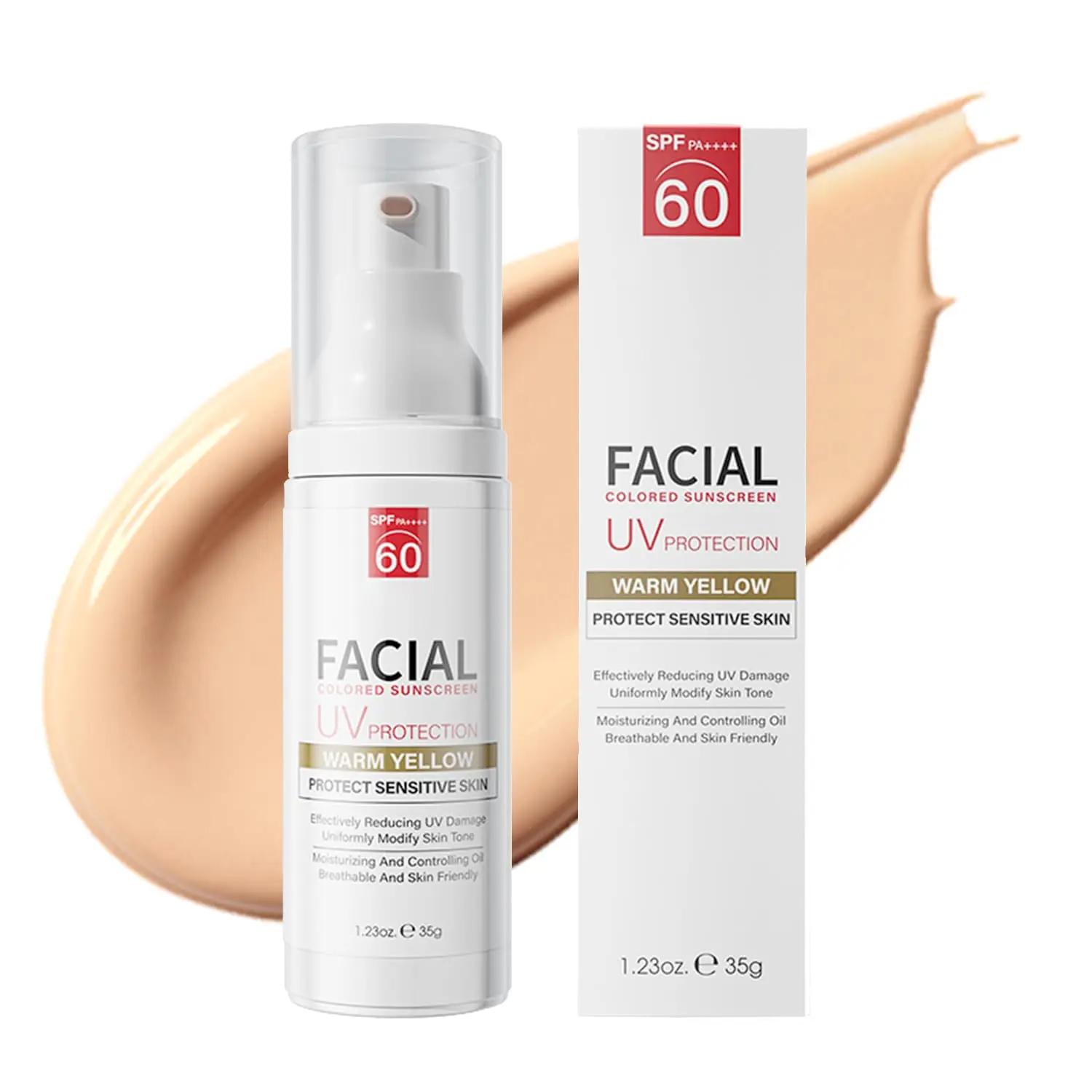 Tinted Sunscreen for Face SPF 60,Moisturizing Facial Mineral Sunscreen and Primer 2-IN-1,Body Sunblock,Hydrating Sunblock,Lightweight Tinted Moisturizer with SPF for All,summerwins