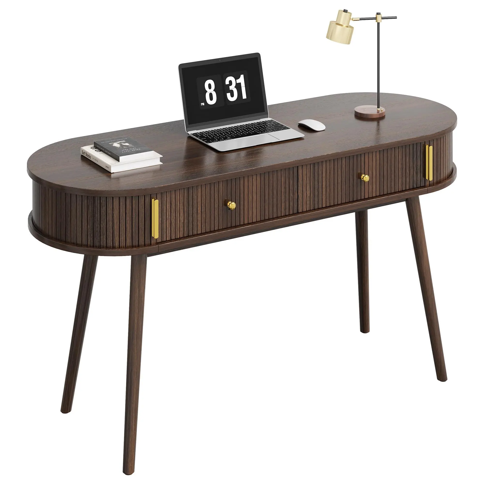 Minimalist 55" Particle Wood Office Desk - 2 Storage Drawers, Laptop Computer Workstation, Solid Finish Study Table for Home Office, Bedroom (Walnut)