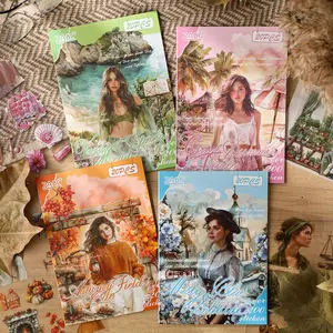 20 Sheets/bag Sticker Book, Pet Material, Four Seasons Poetry Series, Character & Landscape Theme, Hand Account Stationery Decorative Stickers