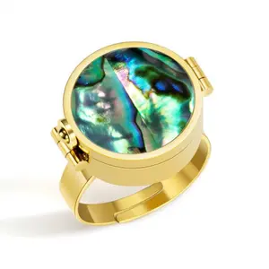 New Abalone Shell Collapsible Lipstick Ring Adjustable Titanium Steel Valentine Birthday Gift for Girlfriend Women Jewelry men