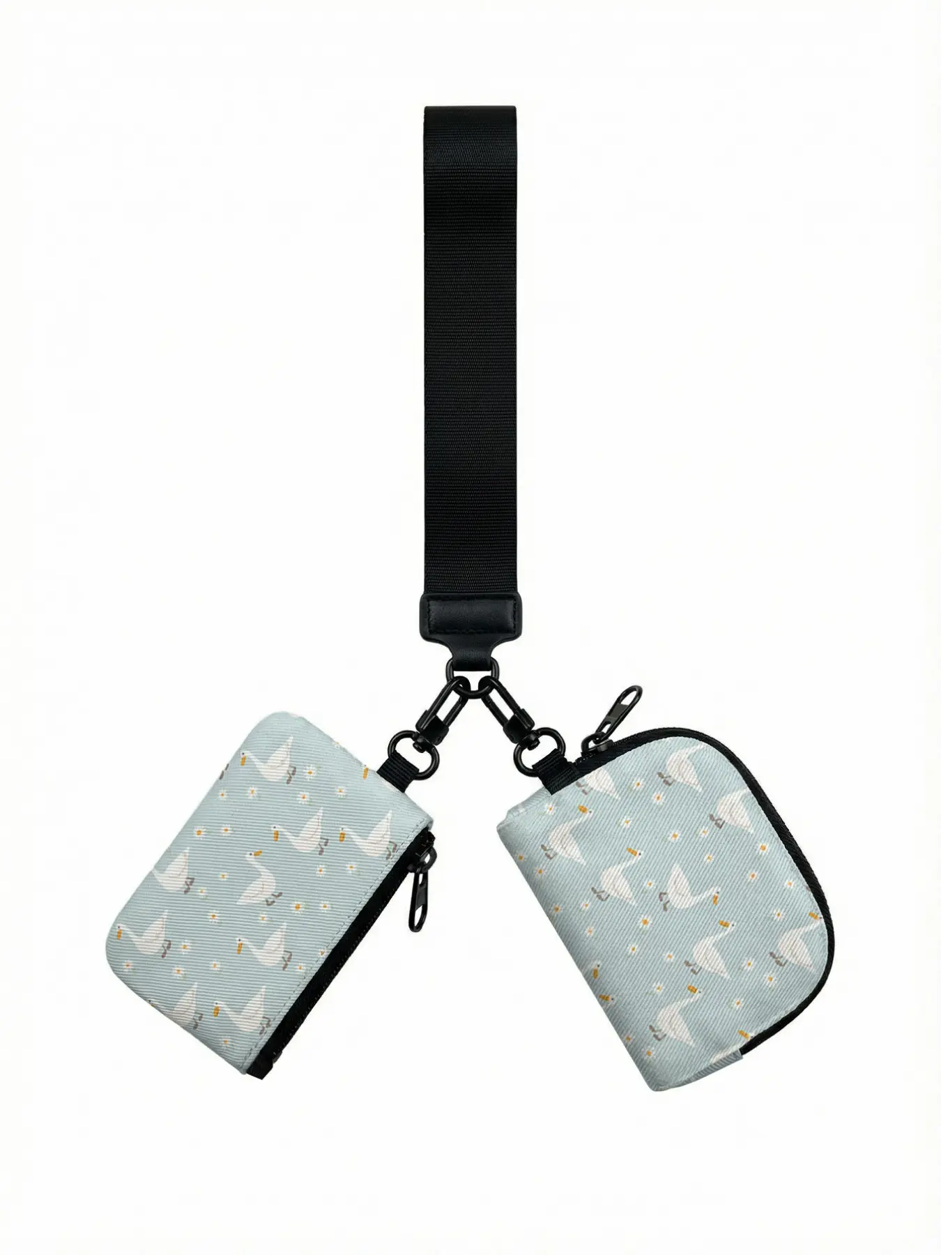 1pc White Goose & Daisy 2D Print 2-Piece Wristlet Bag Set, Detachable & Lightweight | For Students & Office Ladies, Perfect Daily Carry, Daily Commuter Cute Purse