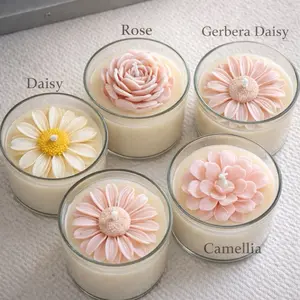Rose, Gerbera Daisy, Daisy, Camellia - Decorative Candles with Floral Designs for Home Decor