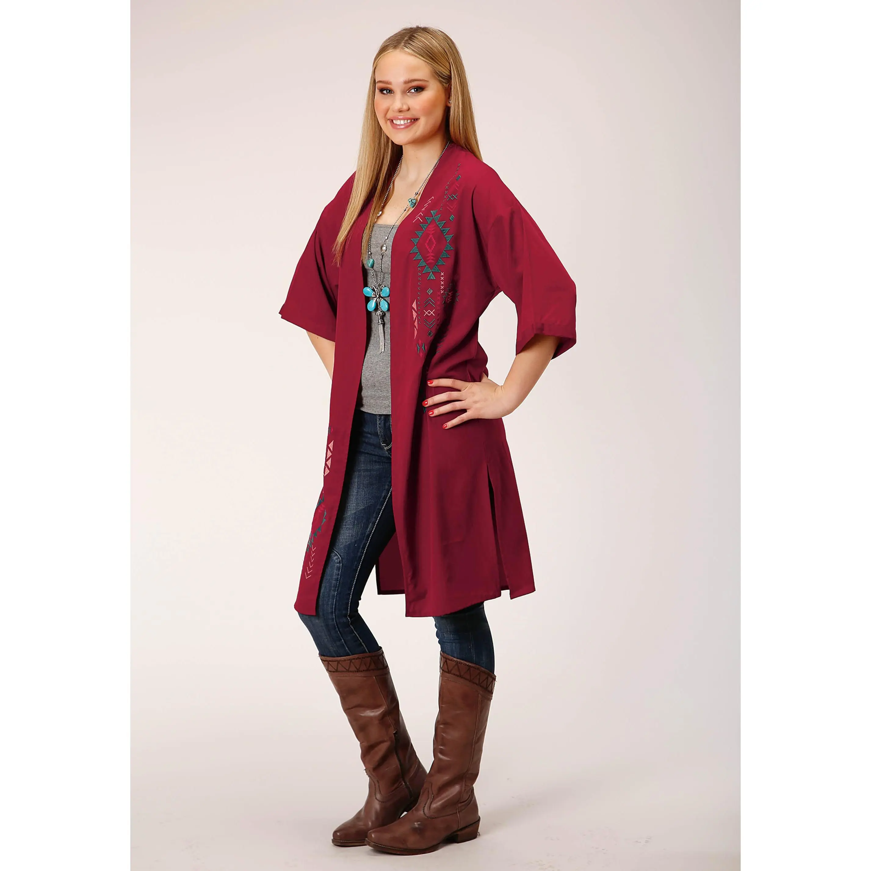 Womens  Solid Poly Wine Short Sleeve  Cardigan