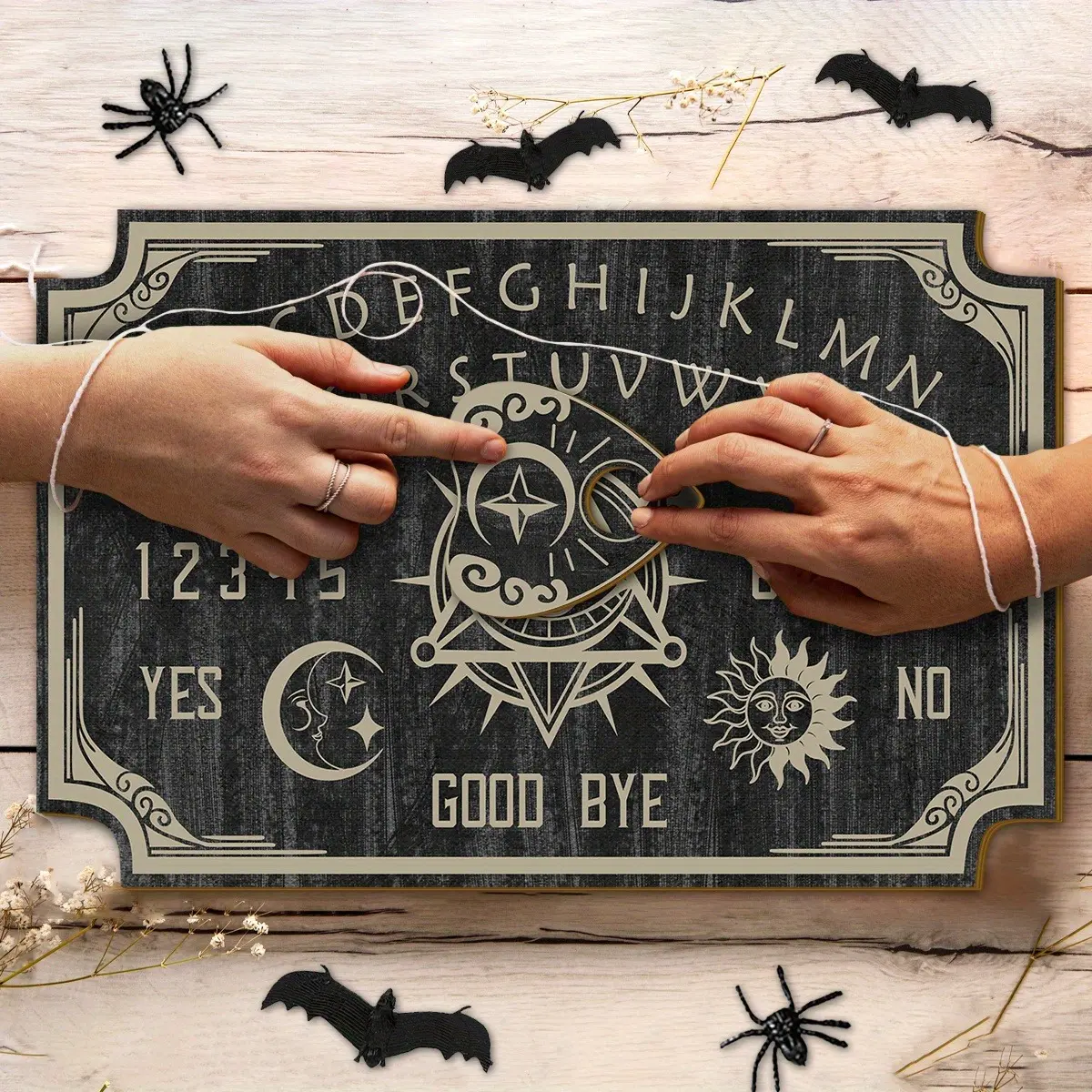 Handmade Wooden Tabletop Ouija Board Set with Full View Eye and Gothic Font, Spiritual Communication Tool, Halloween Party Game, Fun Tabletop Game, Easy Layout