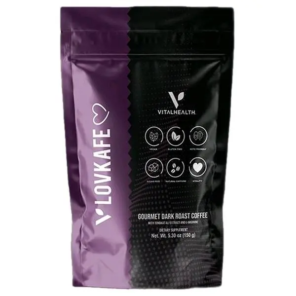 V-LOVKAFE Gourmet Dark Roast Coffee with L-Arginine Tongkat Ali Maca Ginseng for Energy Boost & Hormonal Balance 50 12oz Cups - Beverage