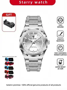 One piece of men's BINBOND new men's watch, Luminous Waterproof Watch, glow-in-the-dark waterproof steel strap double date business fashion quartz movement watch