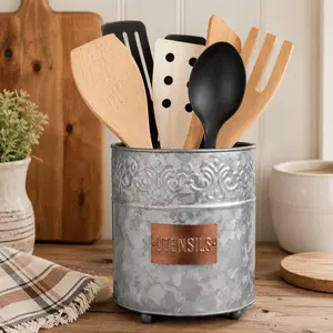 Autumn Alley Rustic Galvanized Farmhouse Kitchen Utensil Holder for Countertop Storage