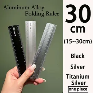 Aluminum Alloy Folding Ruler 15-30cm Extendable Portable Multi-Functional Drawing Straightedge, High Precision Scale Angle Measurement Tool for Students Home Office