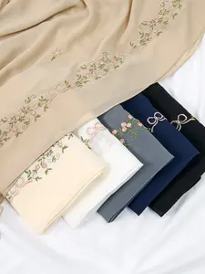 Women's Ethnic Style Embroidered Scarf Wrap, Long Shawl Headscarf Hijab for Women, Elegant Middle Eastern Design Accessory