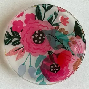 Red Floral Epoxy Resin Coaster Set - Elegant Design for Home Decor