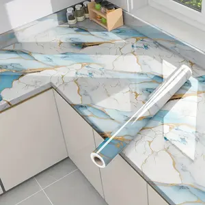 Gold Blue Marble Pattern Self-adhesive Wallpaper Oil Resistant Wall Sticker Kitchen Background Wall Home Decoration Wallpaper