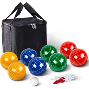 90mm Bocce Ball Set with 8 Polyresin Balls, Pallino, Case and Measuring Rope for Backyard/Lawn/Beach/Outdoor,  Bocce Ball for  Teens Beginners(2 to 8 Players)