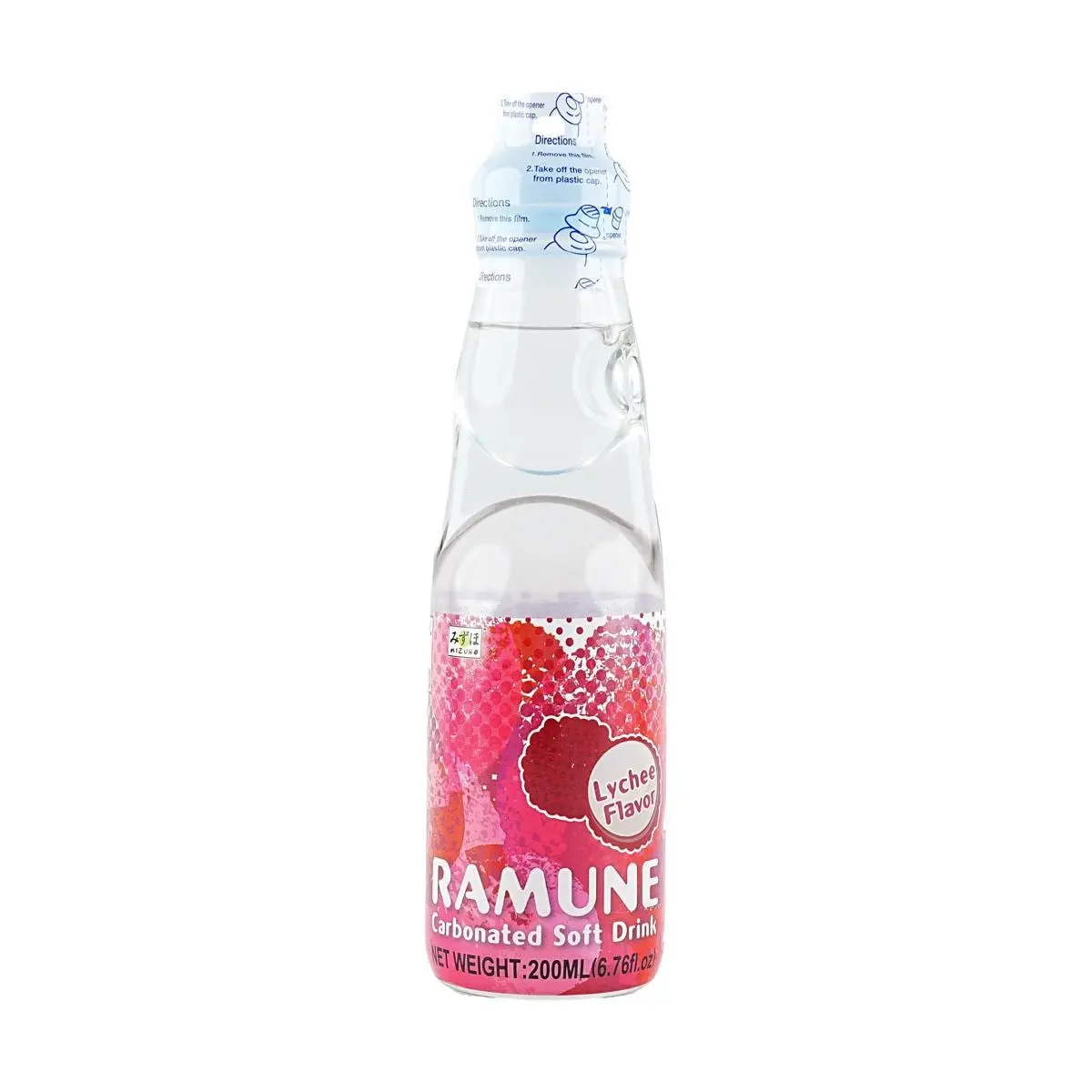 MIZUHO Lychee Flavor Ramune Soda - Japanese Marble Drink, 200ml Bottle