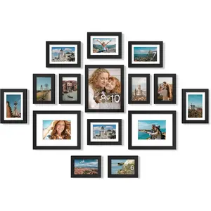 15 Pack Picture Frames Collage Wall Decor for Mounting or Tabletop Display, Gallery Frame Set for Family, Multi Sizes Including 3 count 8x10, 6 count 5x7, 6 count 4x6, Black