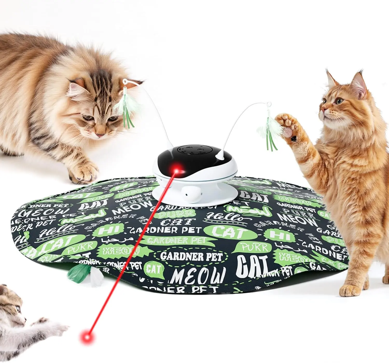 Gardner Pet Rechargeable 5-in-1 Automatic Interactive Cat Toy for All Breeds - Camouflage Hide and Seek, Chirping Bird Sounds Ambush Feather, Track Balls, Laser Pointer, 24in Indoor Exercise Kicker Cover for Mental Health