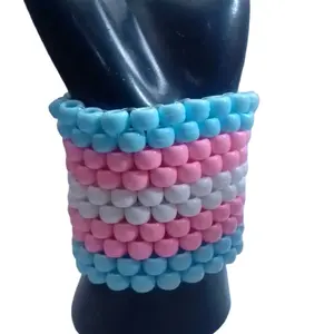 Trans Flag Kandi Cuff-EDC Pony Beads Bracelet-Pride-Music Festival