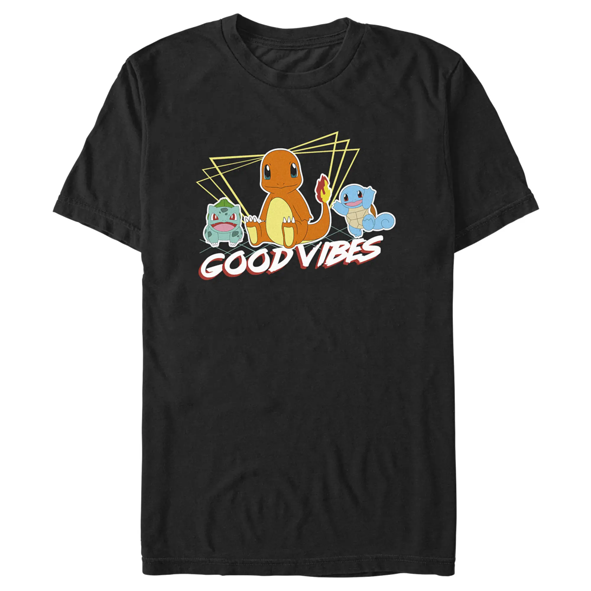 Men's Pokemon Bulbasaur, Squirtle and Charmander Good Vibes T-Shirt, Graphic T Shirts, Casual