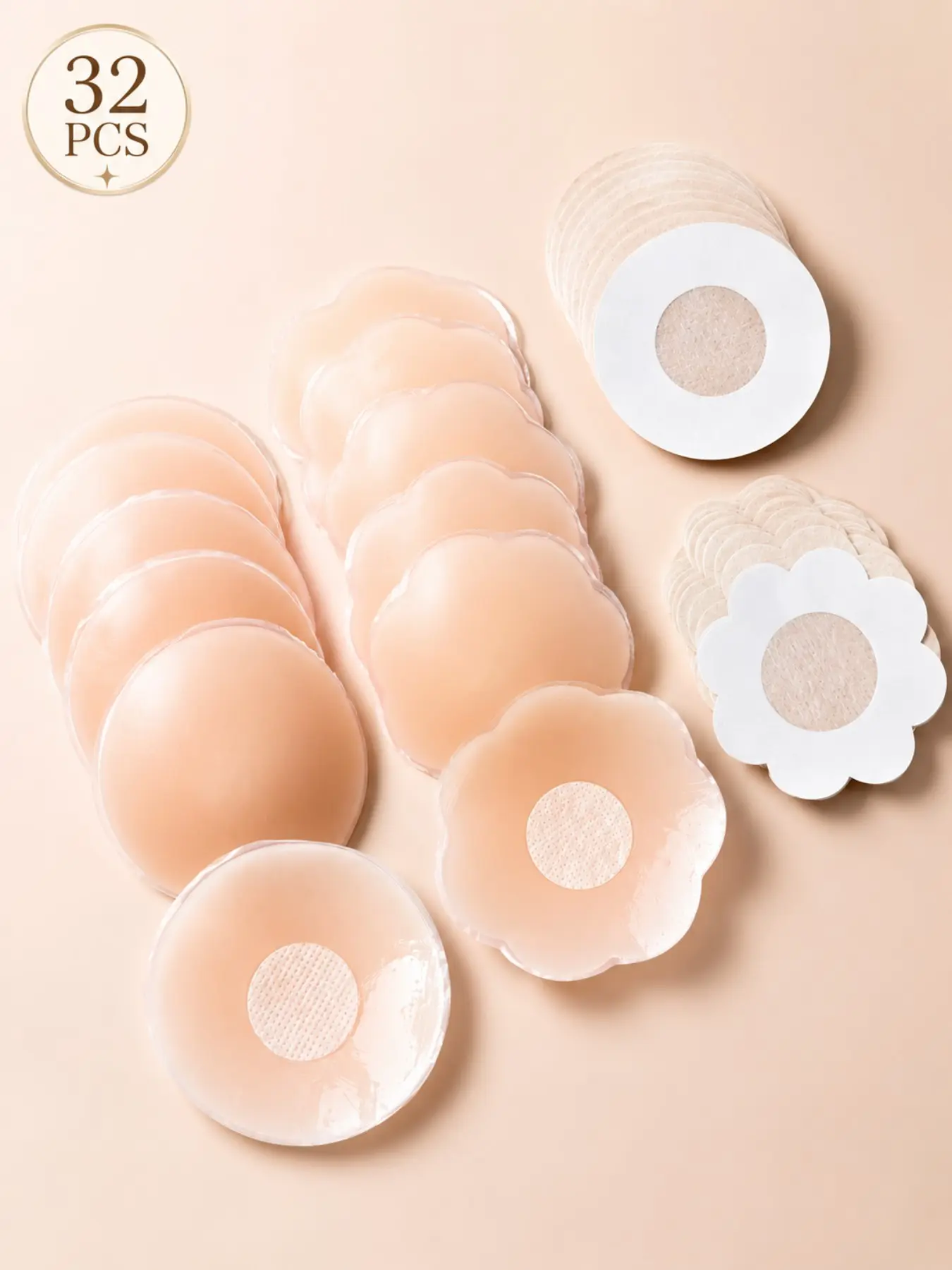 32pcs Women's Breast Stickers, Invisible Silicone Nipple Covers, Elegant, Seamless, Thin, Anti-Protrusion, Suitable for Weddings, Push-Up Bras, All Sizes, Underwear, Adhesive Bra Pads