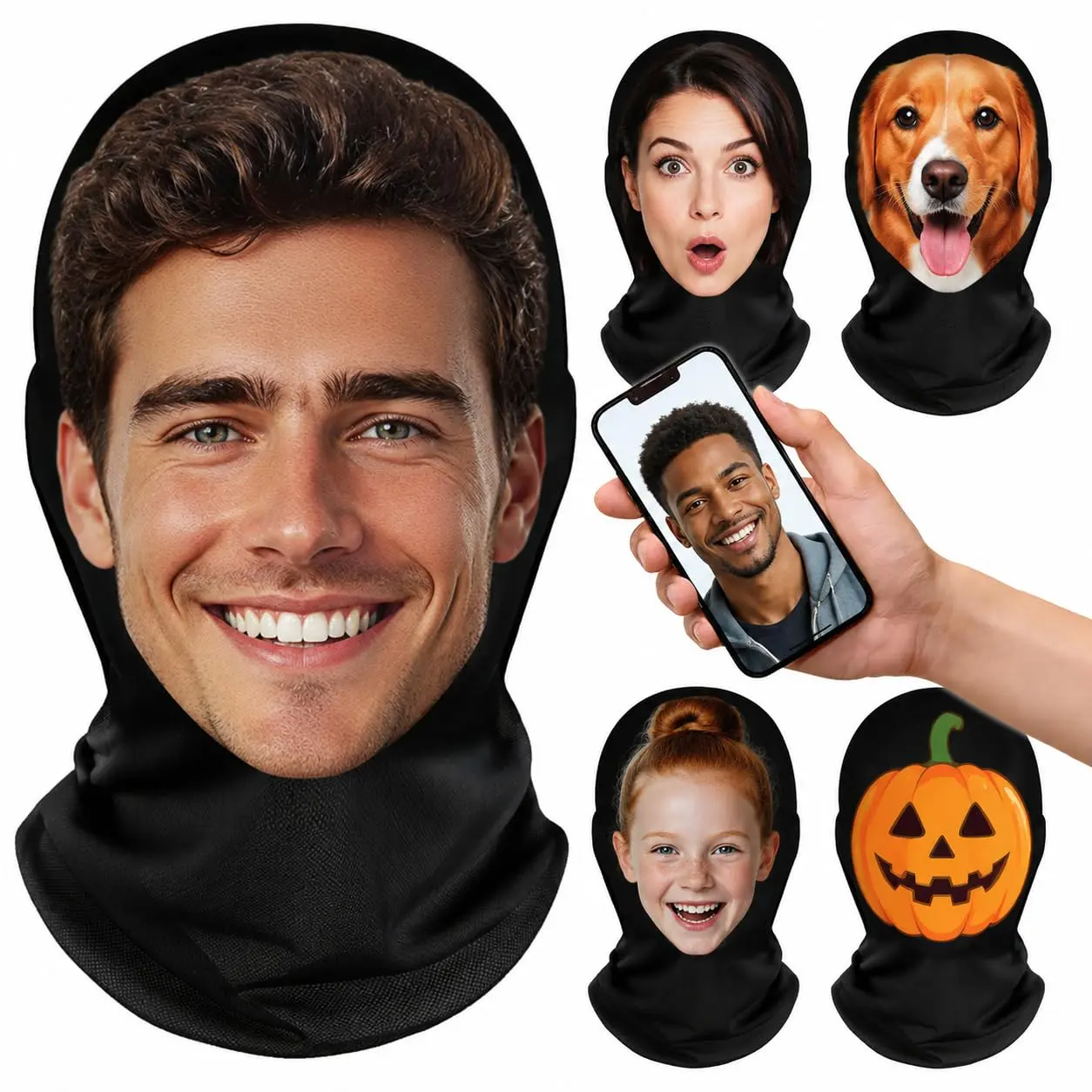 BARLEY Custom Print Mesh Polyester Full Face Stretch Mask - One Size Funny Faces Design, Shop Chat Photo Submission for Halloween Party Prank Gifts for Adults