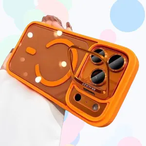 Magnetic MagSafe Smartphone Case for iPhone 12,13,14 Plus,15,16 Pro Max,17 - TPU Casing with Detachable Lens Protection, Foldable Stand, Ultra-Thin Shockproof Design, Wireless Handheld Phone Accessory
