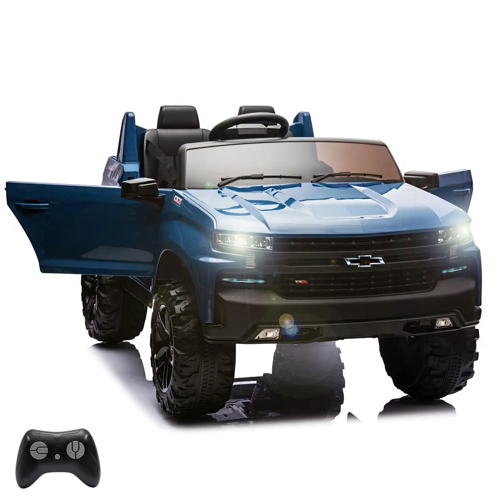 GARVEE Licensed 24V Chevrolet Silverado 2-Seater Electric Ride-On Vehicle with Ride on Wheels for Young Riders - Remote Control, LED Lights, MP3, Bluetooth Connectivity, Rechargeable Battery, Blue