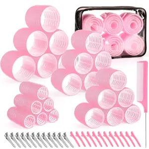 4 Sizes Self-Grip Hair Rollers Set for Long, Short Hair and Bangs - 50 Pcs with Clips (25mm, 36mm, 48mm, 60mm)