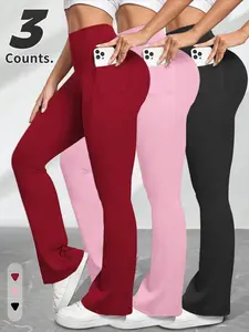 Women's Bell Bottom Sports Pants, High Waist Wide Leg, Tummy Control Butt Lift, Breathable Elastic Tight Fit, Gym & Outdoor Activities, Side Pocket Leggings