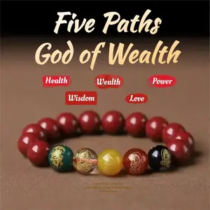 Five Paths God of Wealth Bracelet, Red Color Cinnabar, Feng Shui Jewelry Gift for Good Luck & Prosperity, Wealth Protection, Spirituality & Balance, Energized Gift Ideas for Entrepreneurs & Professionals