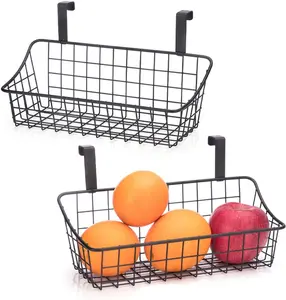 Hangable Steel Wire Storage Basket with Slide Design - Over-Cabinet Door Grid Organizer with Hooks for Modern Home Kitchen Organization