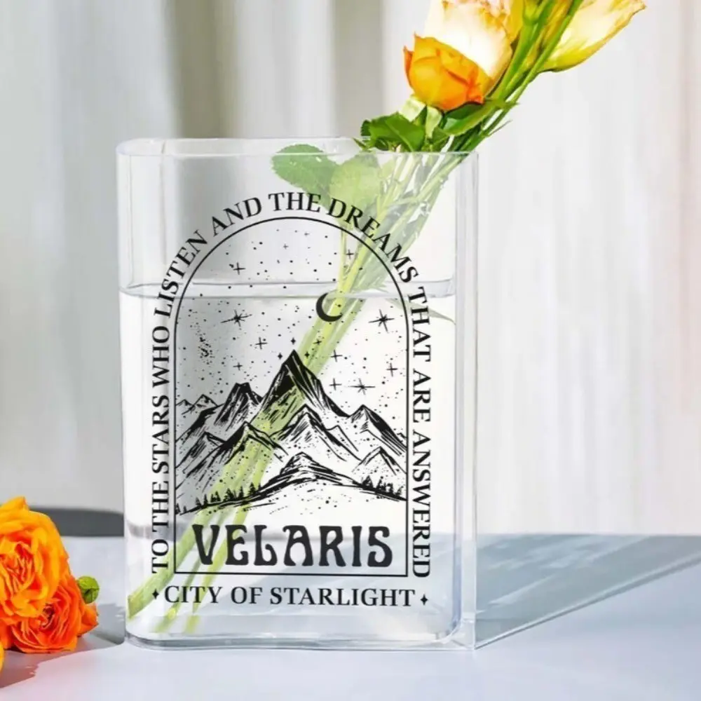 Acrylic Book-Shaped Vase, Transparent Material, Beautiful Printed Pattern, Desk Office Decor, Perfect Gift for Book Lovers, Christmas Presents, Flower Vase, Decorative Vase, Clear Acrylic Vase, Home Decor Vase, Vases Home Decor